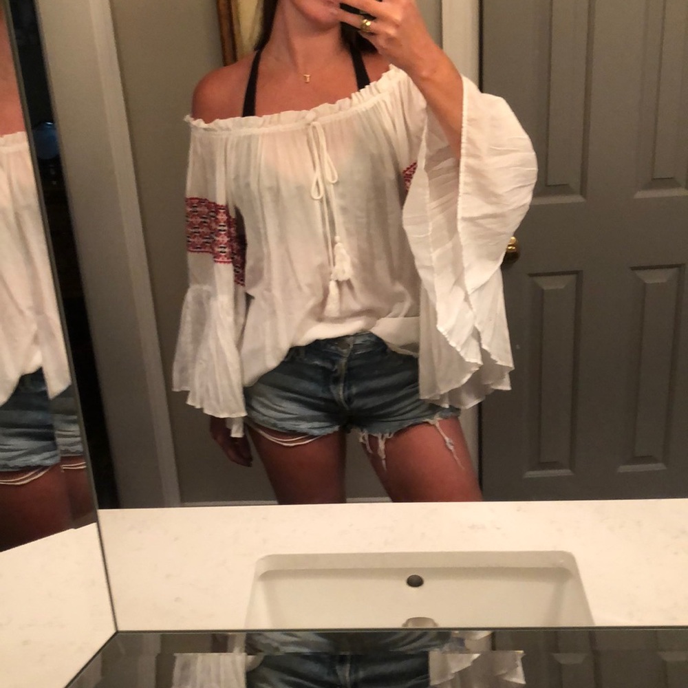 White Tunic with Embroidered Sleeves